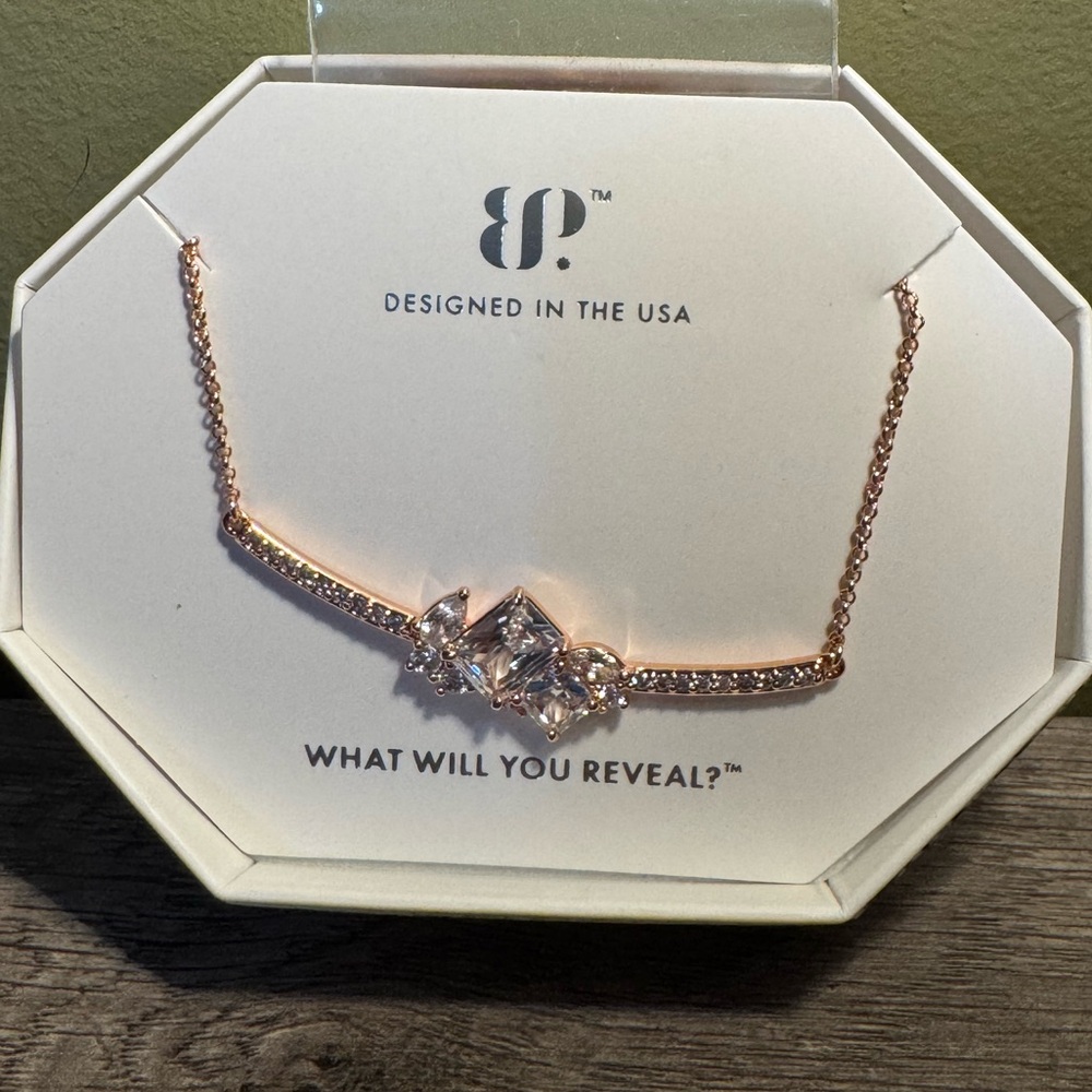 Elegant Rose Gold Necklace with Diamond Cubic Zirconia. “Delicate Cluster”